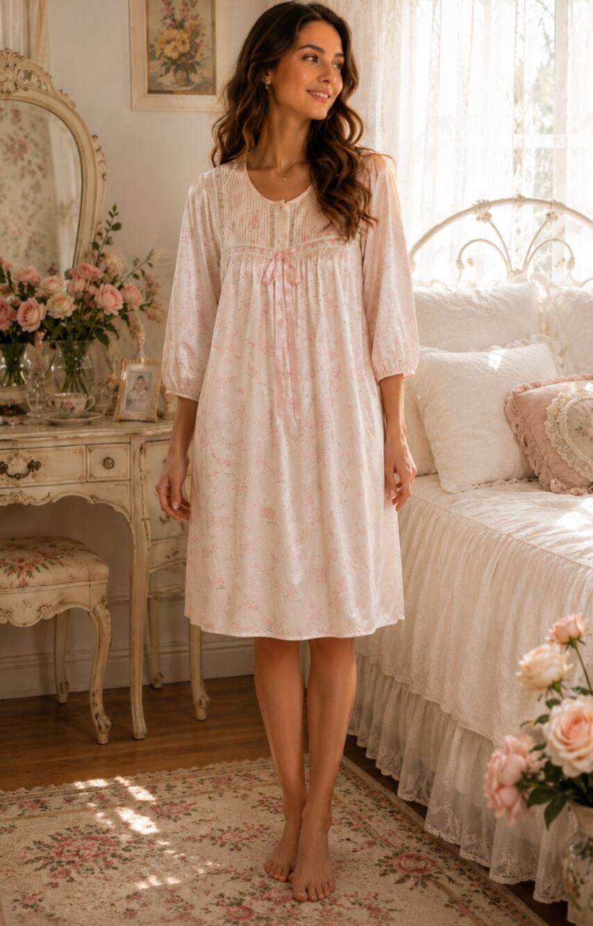 Barbizon Women's Pink Floral Barbie Satin Nightgown Coquette Dainty Victorian M
